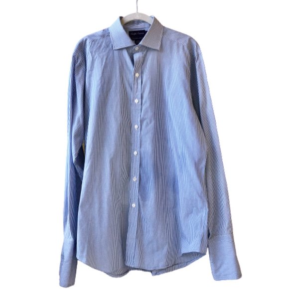 Ralph Lauren PURPLE LABEL Blue Checker Dress Shirt - Picture 9 of 13